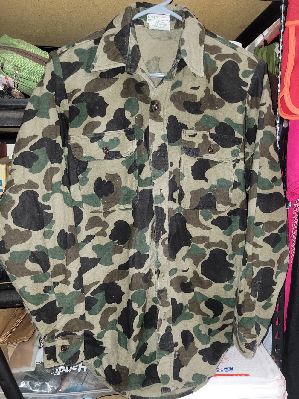 VTG 80s Prentiss Outdoors Duck Camo Chamois Shirt Made in USA Small Flannel AA54
